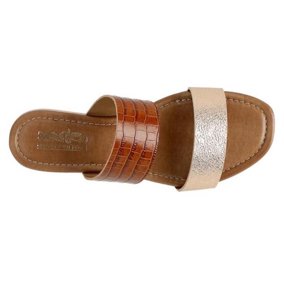 Coach And Four Brown Gold Lecce Croc Rose Metallic Slide Sandals - Picture 6 of 7